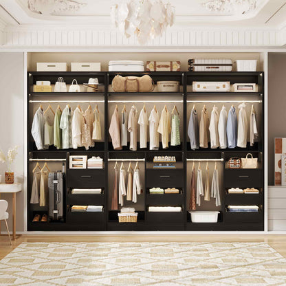 72''W x 16''D x 80''H Closet Organizer System 2-Piece Set, Heavy Duty Closet System with 6 Drawers, 4 Hanging Rods & Shelves