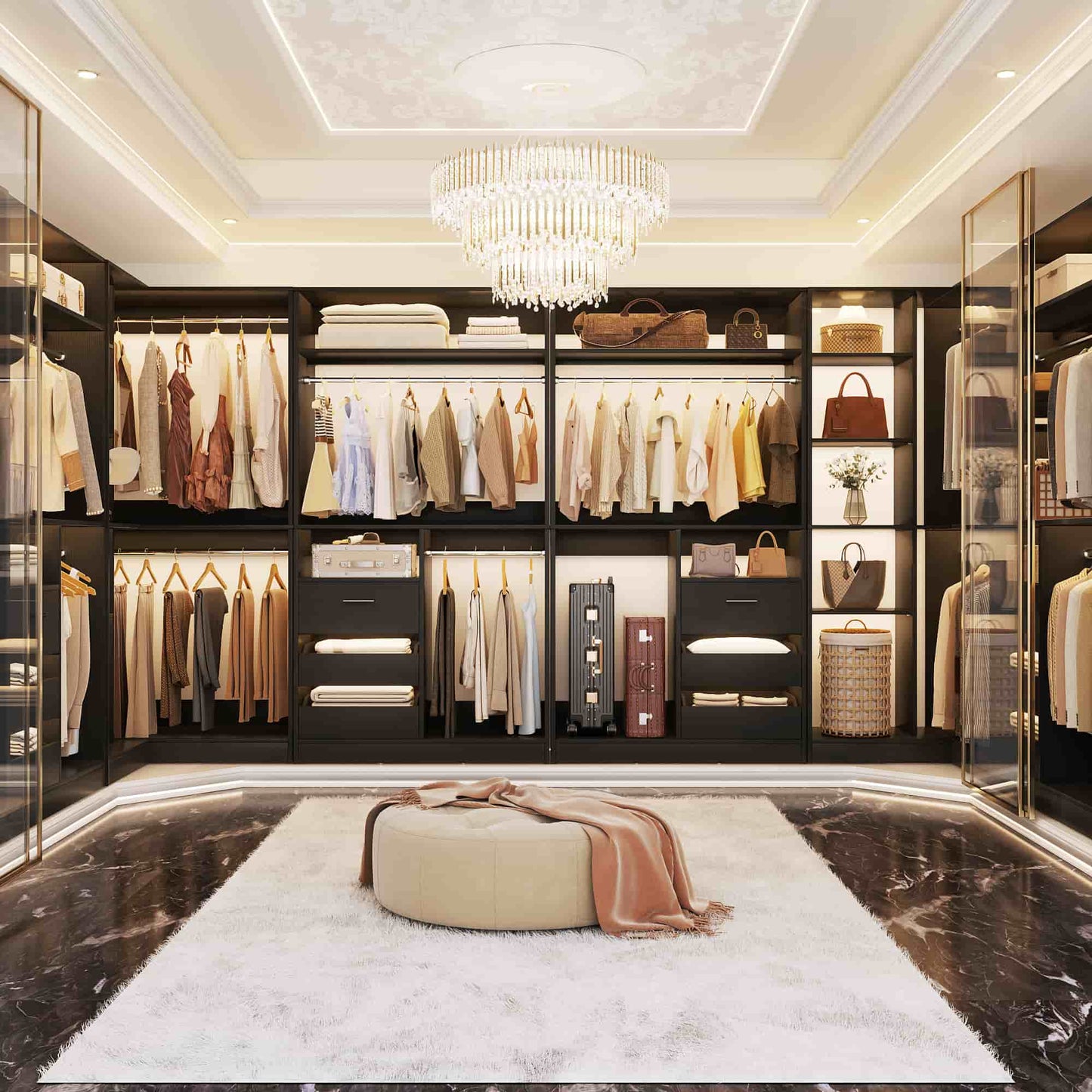 72''W x 16''D x 80''H Closet Organizer System 2-Piece Set, Heavy Duty Closet System with 6 Drawers, 4 Hanging Rods & Shelves