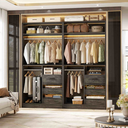 72''W x 16''D x 80''H Closet Organizer System 2-Piece Set, Heavy Duty Closet System with 6 Drawers, 4 Hanging Rods & Shelves