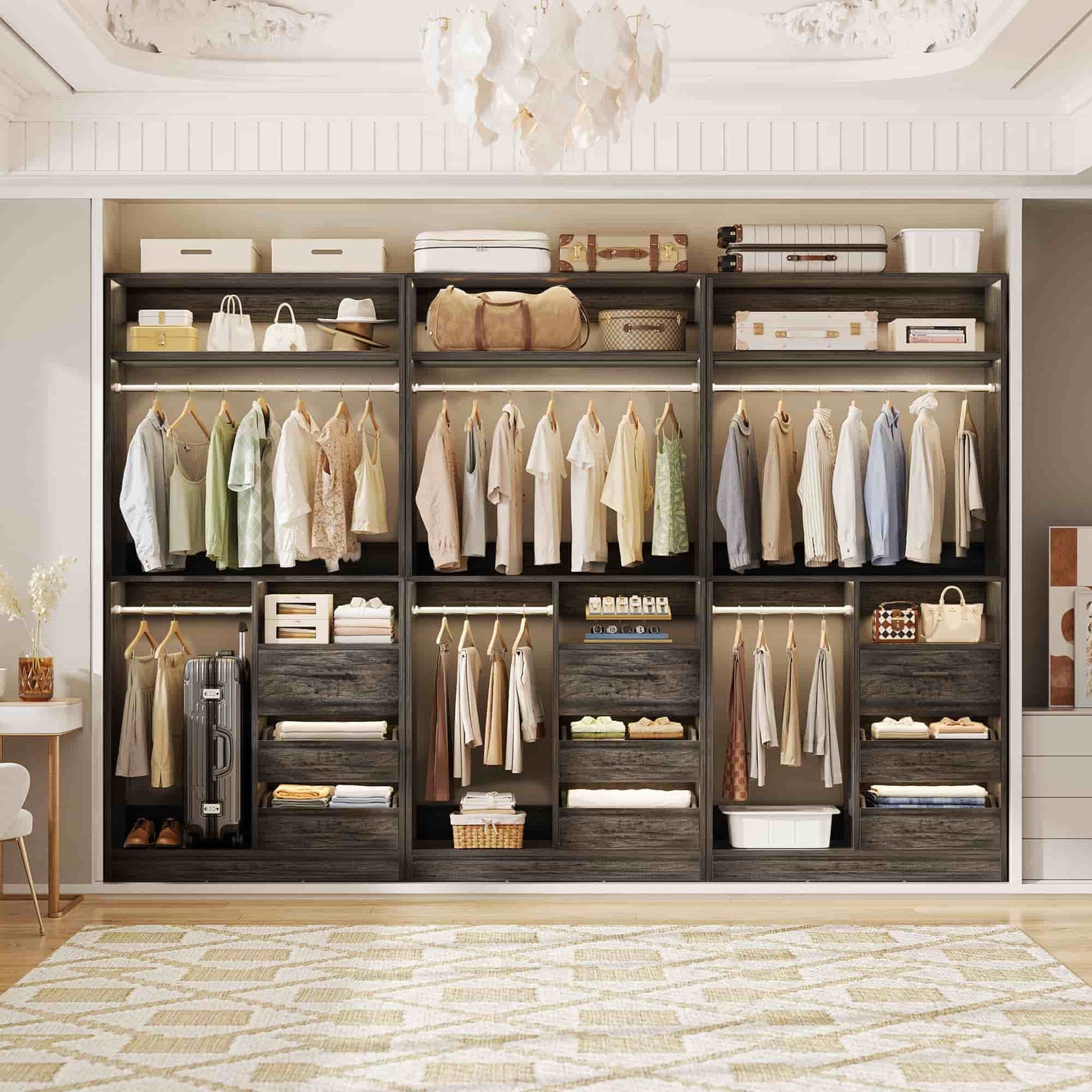 72''W x 16''D x 80''H Closet Organizer System 2-Piece Set, Heavy Duty Closet System with 6 Drawers, 4 Hanging Rods & Shelves
