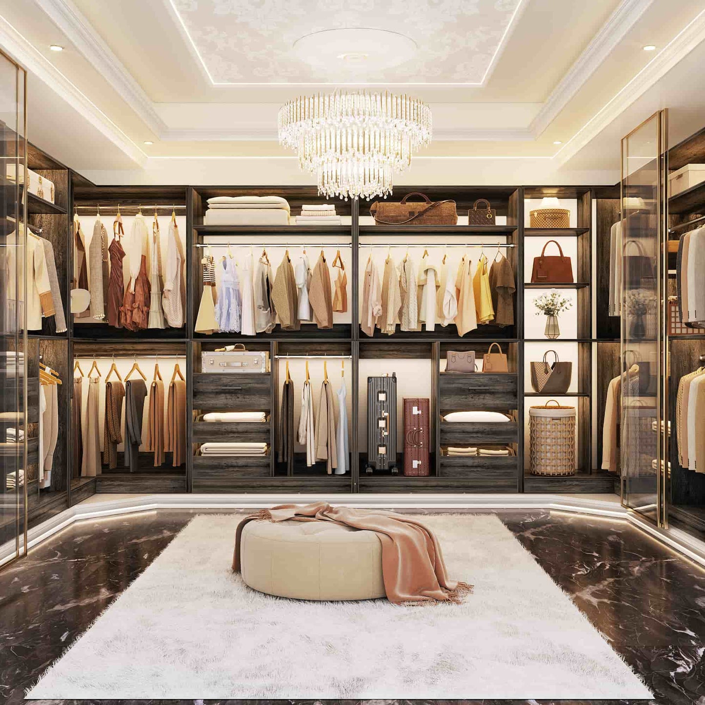 72''W x 16''D x 80''H Closet Organizer System 2-Piece Set, Heavy Duty Closet System with 6 Drawers, 4 Hanging Rods & Shelves