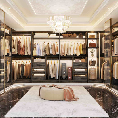 72''W x 16''D x 80''H Closet Organizer System 2-Piece Set, Heavy Duty Closet System with 6 Drawers, 4 Hanging Rods & Shelves