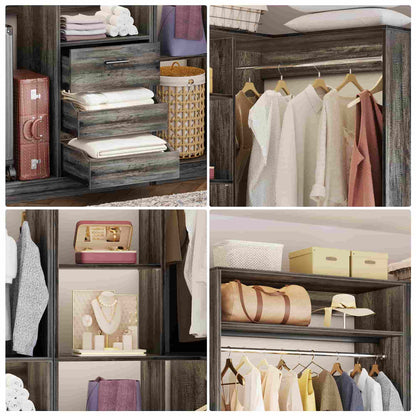 72''W x 16''D x 80''H Closet Organizer System 2-Piece Set, Heavy Duty Closet System with 6 Drawers, 4 Hanging Rods & Shelves