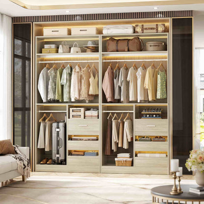 72''W x 16''D x 80''H Closet Organizer System 2-Piece Set, Heavy Duty Closet System with 6 Drawers, 4 Hanging Rods & Shelves