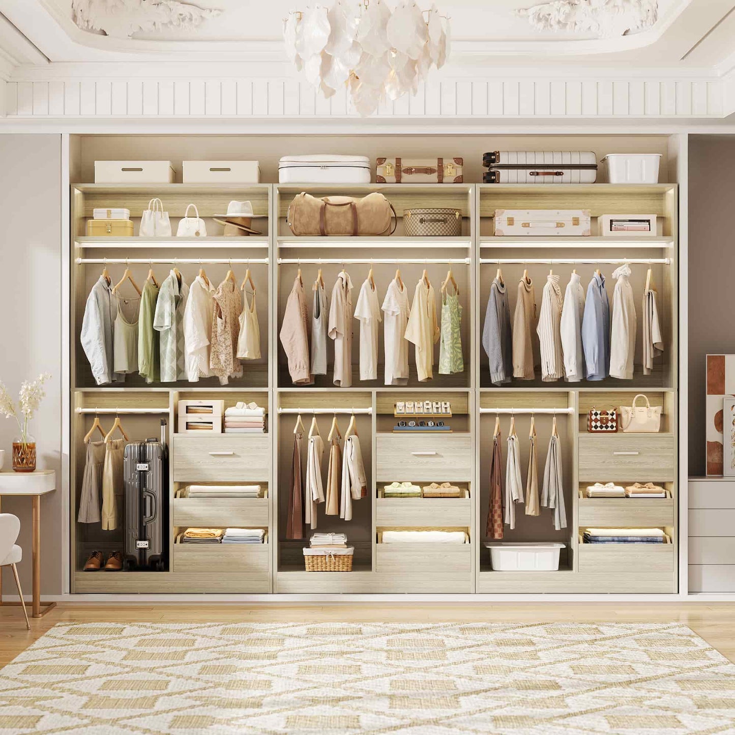72''W x 16''D x 80''H Closet Organizer System 2-Piece Set, Heavy Duty Closet System with 6 Drawers, 4 Hanging Rods & Shelves