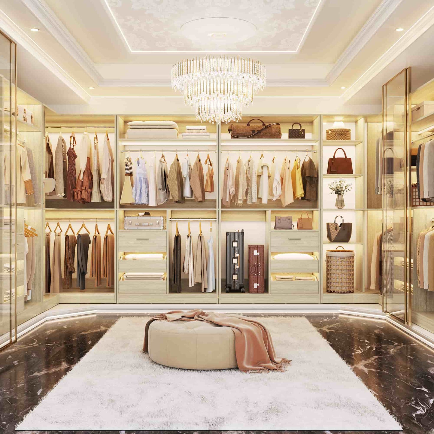 72''W x 16''D x 80''H Closet Organizer System 2-Piece Set, Heavy Duty Closet System with 6 Drawers, 4 Hanging Rods & Shelves