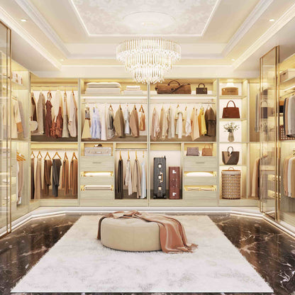 72''W x 16''D x 80''H Closet Organizer System 2-Piece Set, Heavy Duty Closet System with 6 Drawers, 4 Hanging Rods & Shelves