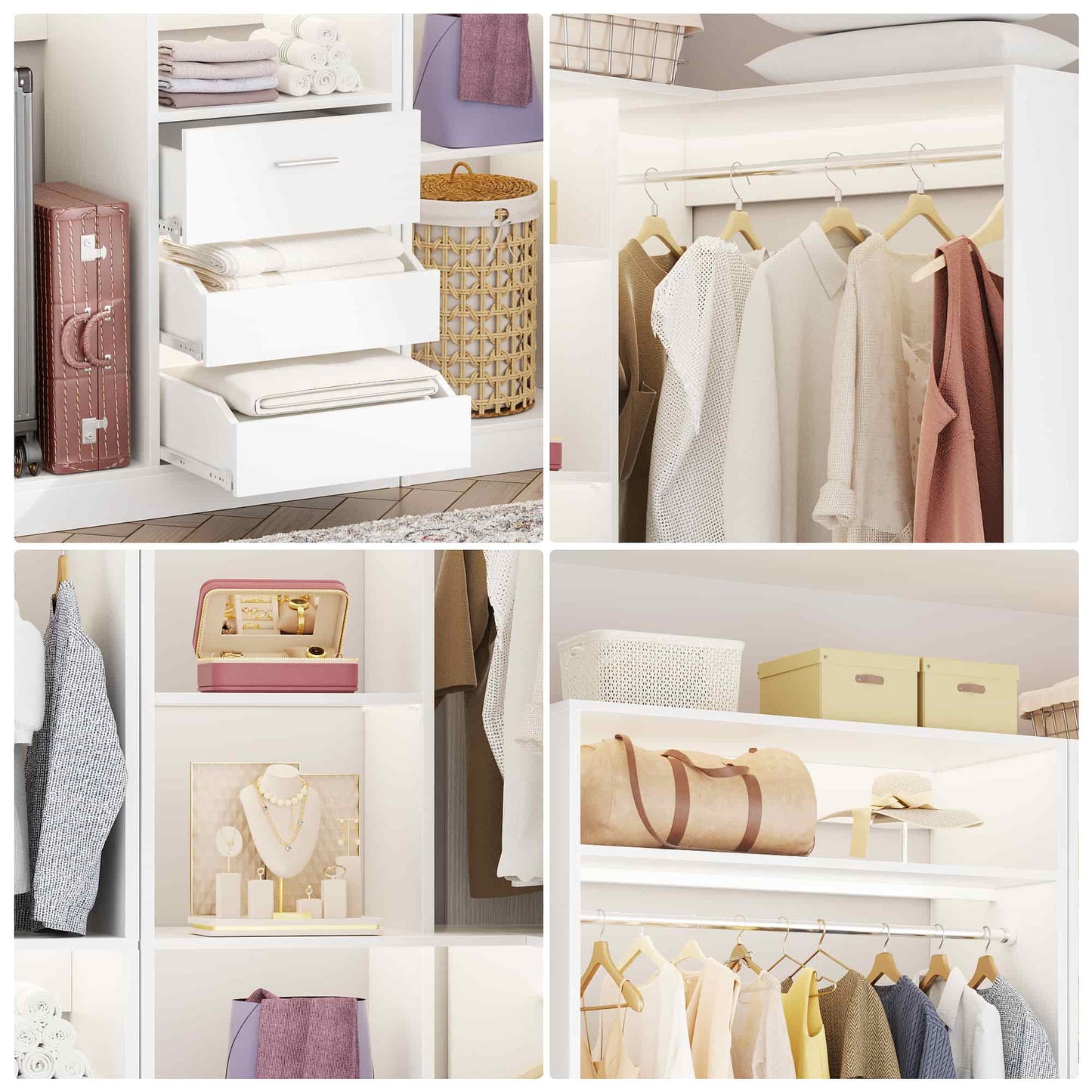 72''W x 16''D x 80''H Closet Organizer System 2-Piece Set, Heavy Duty Closet System with 6 Drawers, 4 Hanging Rods & Shelves