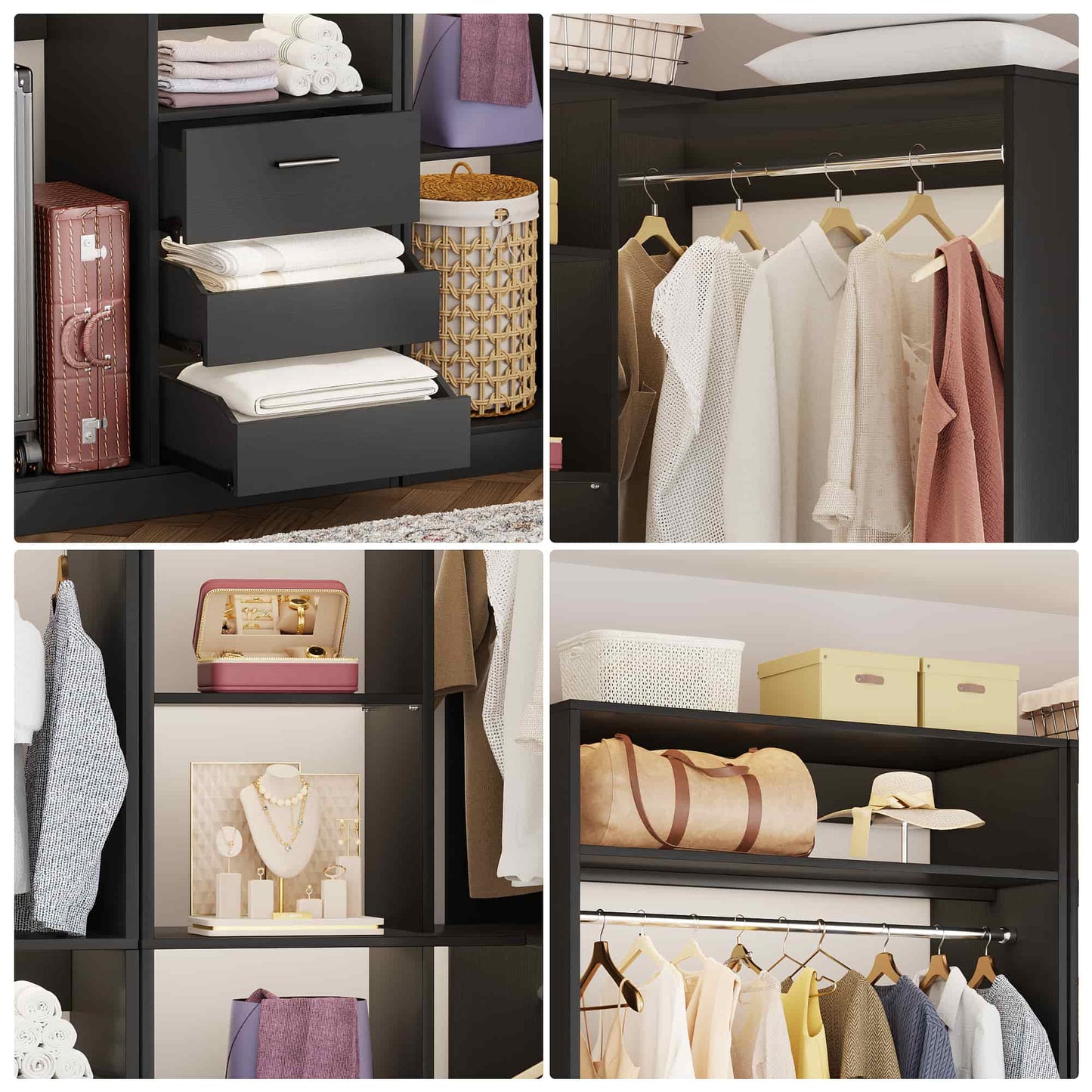 3FT Walk-in Closet System with 3 Drawers, 36'' Floor Standing Wardrobe Closet with 2 Hanging Rods & Storage Shelves