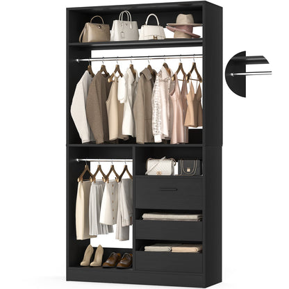 3FT Walk-in Closet System with 3 Drawers, 36'' Floor Standing Wardrobe Closet with 2 Hanging Rods & Storage Shelves
