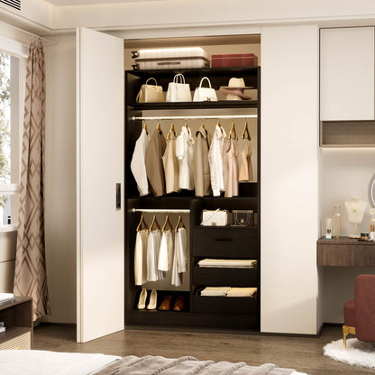 3FT Walk-in Closet System with 3 Drawers, 36'' Floor Standing Wardrobe Closet with 2 Hanging Rods & Storage Shelves