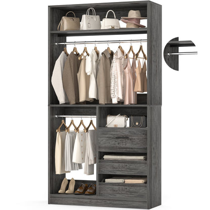 3FT Walk-in Closet System with 3 Drawers, 36'' Floor Standing Wardrobe Closet with 2 Hanging Rods & Storage Shelves
