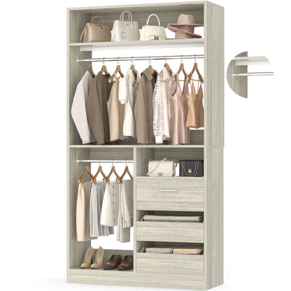 3FT Walk-in Closet System with 3 Drawers, 36'' Floor Standing Wardrobe Closet with 2 Hanging Rods & Storage Shelves