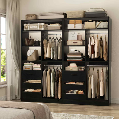 72'' Closet System 2-Piece Set with 6 Drawers, Walk-in Closet Organizer with Hanging Rods & Shelves