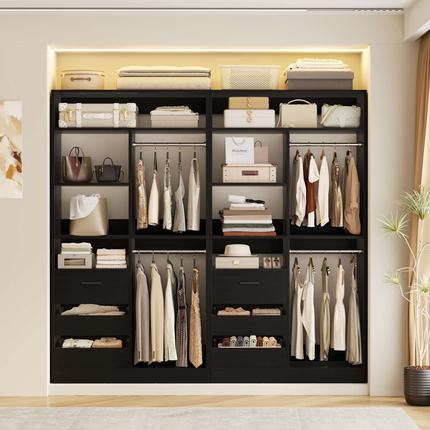 72'' Closet System 2-Piece Set with 6 Drawers, Walk-in Closet Organizer with Hanging Rods & Shelves