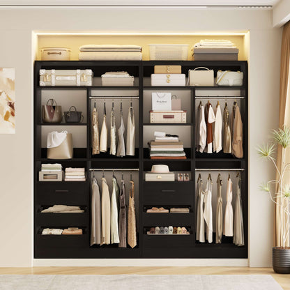 72'' Closet System 2-Piece Set with 6 Drawers, Walk-in Closet Organizer with Hanging Rods & Shelves
