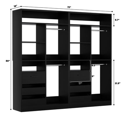 72'' Closet System 2-Piece Set with 6 Drawers, Walk-in Closet Organizer with Hanging Rods & Shelves