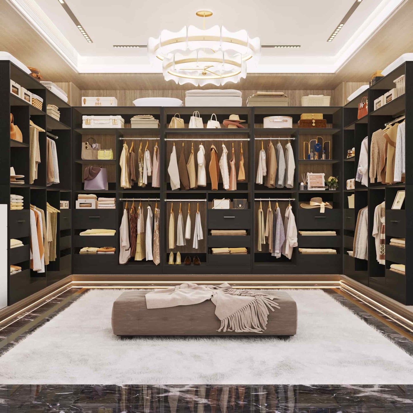 72'' Closet System 2-Piece Set with 6 Drawers, Walk-in Closet Organizer with Hanging Rods & Shelves