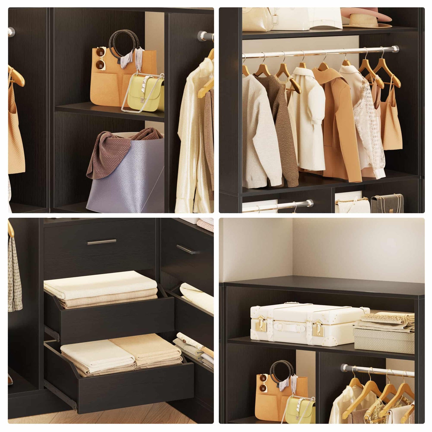 72'' Closet System 2-Piece Set with 6 Drawers, Walk-in Closet Organizer with Hanging Rods & Shelves