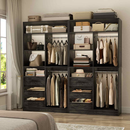 72'' Closet System 2-Piece Set with 6 Drawers, Walk-in Closet Organizer with Hanging Rods & Shelves