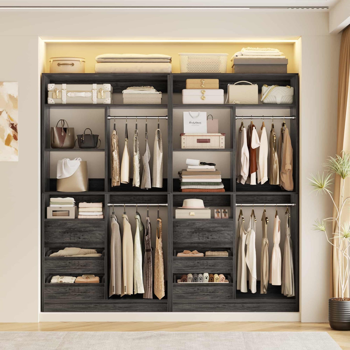 72'' Closet System 2-Piece Set with 6 Drawers, Walk-in Closet Organizer with Hanging Rods & Shelves