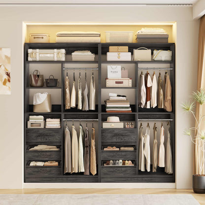 72'' Closet System 2-Piece Set with 6 Drawers, Walk-in Closet Organizer with Hanging Rods & Shelves