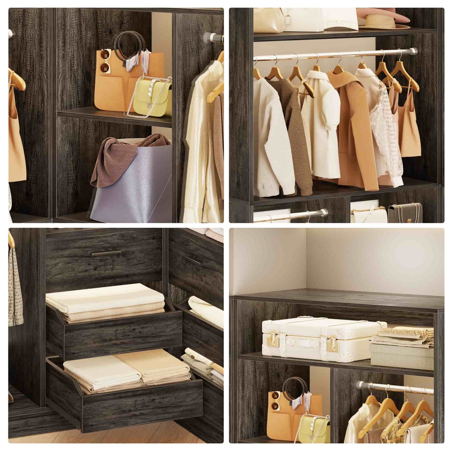 72'' Closet System 2-Piece Set with 6 Drawers, Walk-in Closet Organizer with Hanging Rods & Shelves