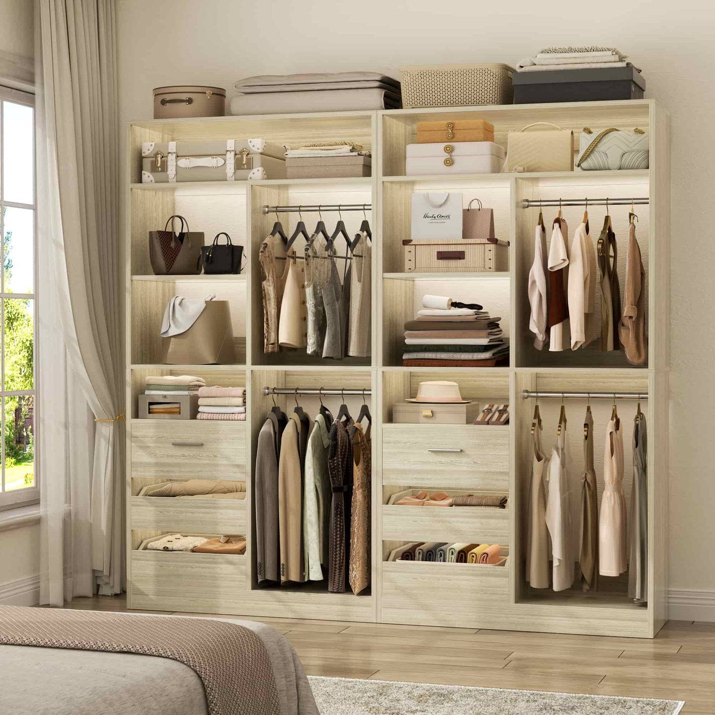 72'' Closet System 2-Piece Set with 6 Drawers, Walk-in Closet Organizer with Hanging Rods & Shelves