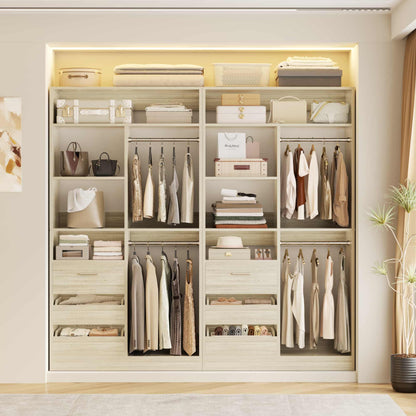 72'' Closet System 2-Piece Set with 6 Drawers, Walk-in Closet Organizer with Hanging Rods & Shelves