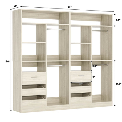 72'' Closet System 2-Piece Set with 6 Drawers, Walk-in Closet Organizer with Hanging Rods & Shelves