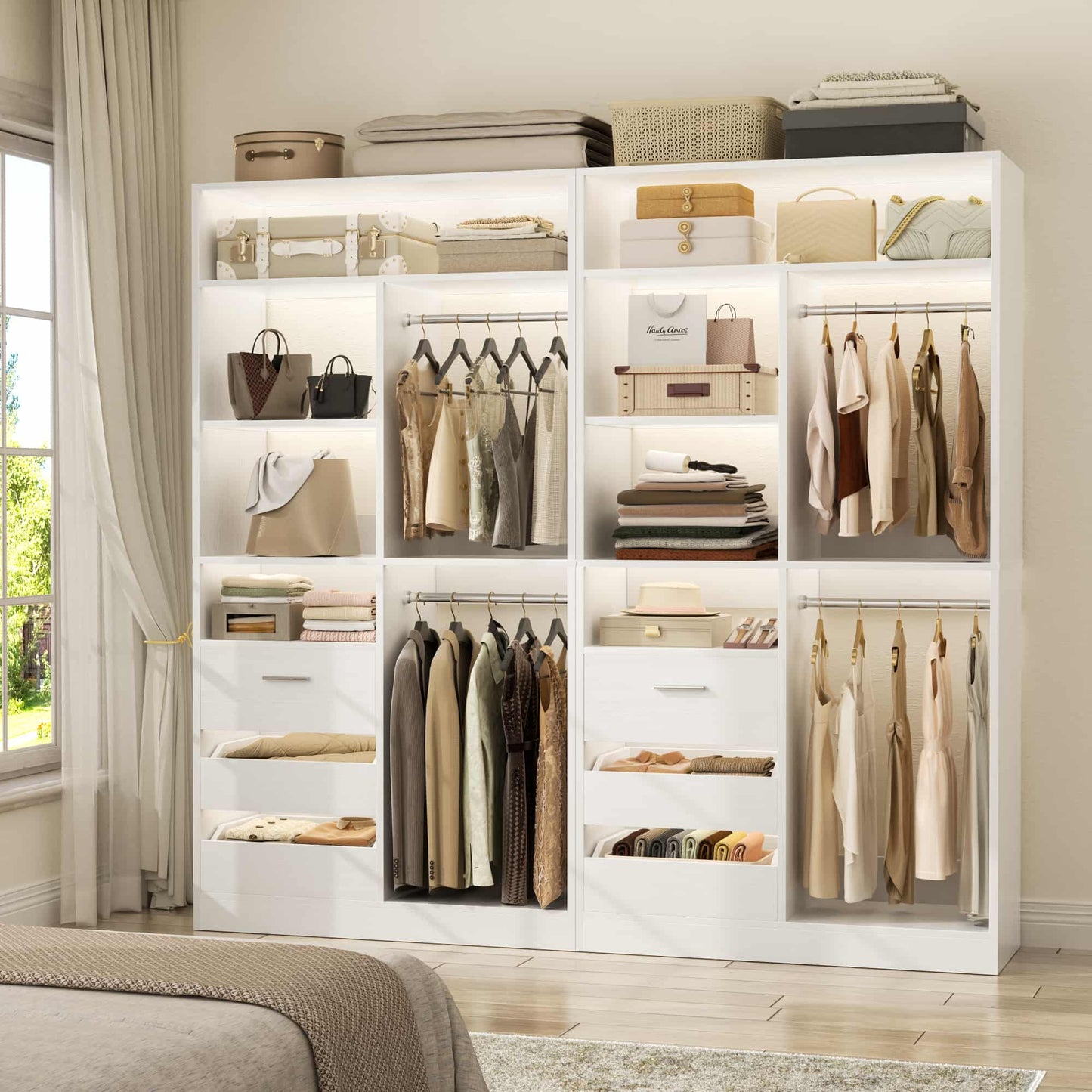 72'' Closet System 2-Piece Set with 6 Drawers, Walk-in Closet Organizer with Hanging Rods & Shelves