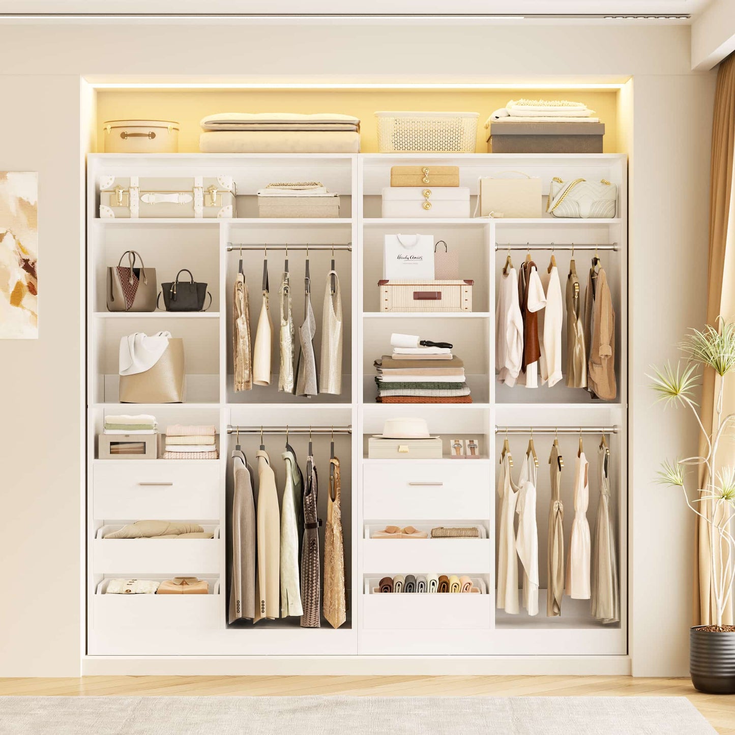 72'' Closet System 2-Piece Set with 6 Drawers, Walk-in Closet Organizer with Hanging Rods & Shelves