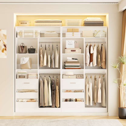 72'' Closet System 2-Piece Set with 6 Drawers, Walk-in Closet Organizer with Hanging Rods & Shelves