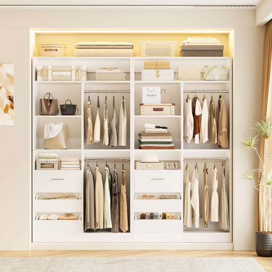 72'' Closet System 2-Piece Set with 6 Drawers, Walk-in Closet Organizer with Hanging Rods & Shelves