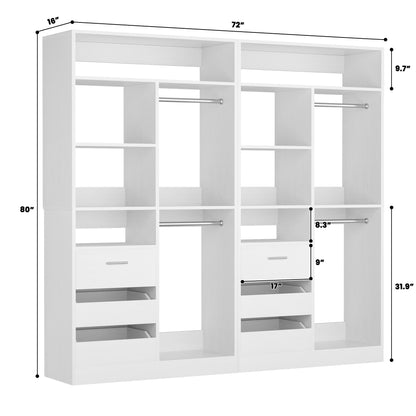 72'' Closet System 2-Piece Set with 6 Drawers, Walk-in Closet Organizer with Hanging Rods & Shelves