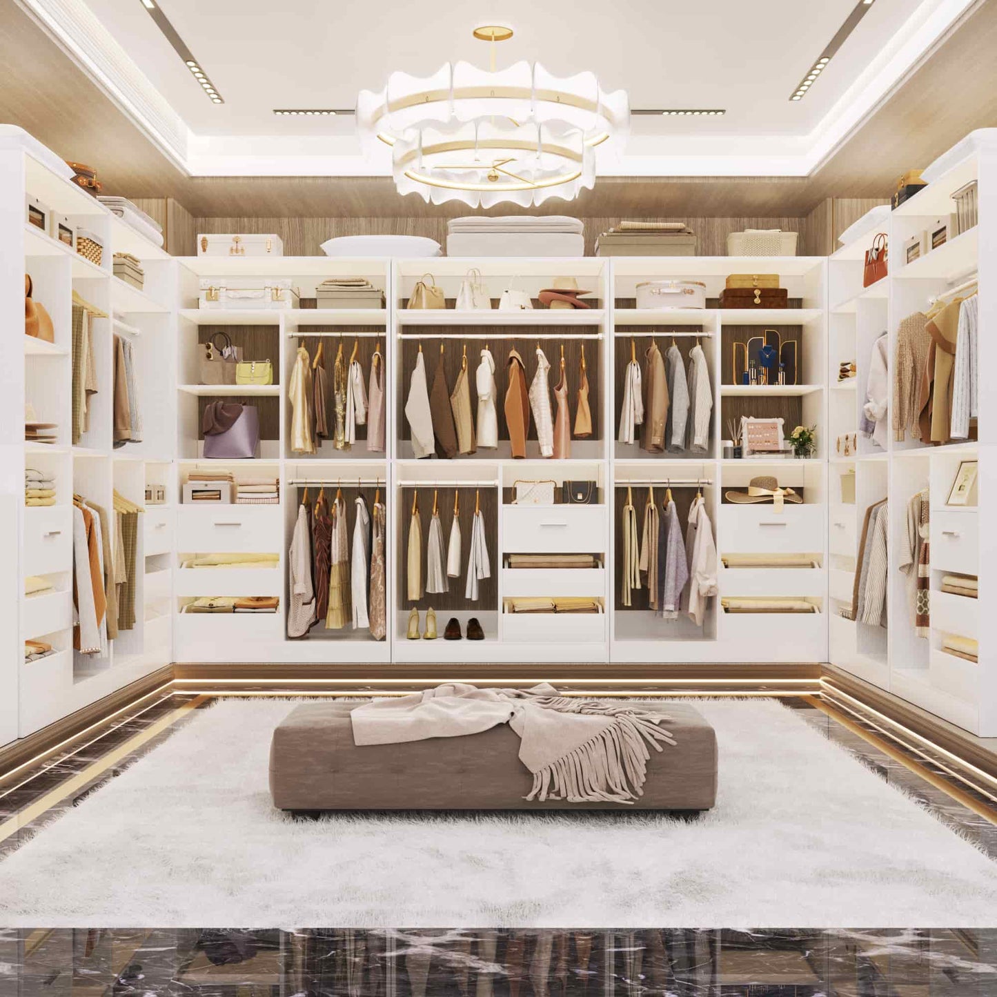 72'' Closet System 2-Piece Set with 6 Drawers, Walk-in Closet Organizer with Hanging Rods & Shelves
