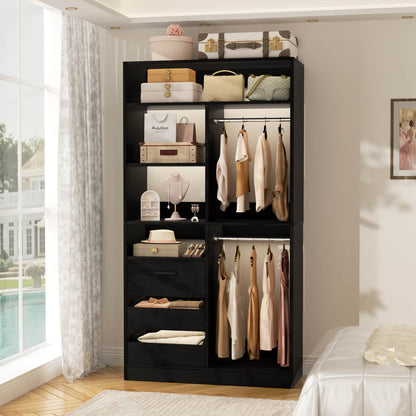 36'' Freestanding Closet System with 3 Drawers, 2 Hanging Rods and Shelves