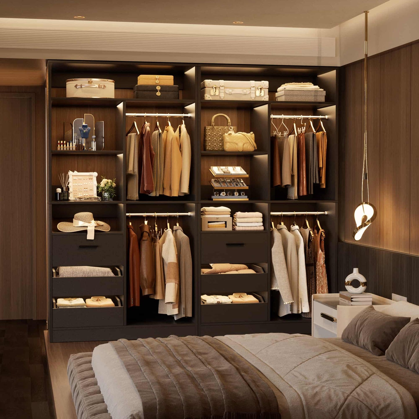 36'' Freestanding Closet System with 3 Drawers, 2 Hanging Rods and Shelves
