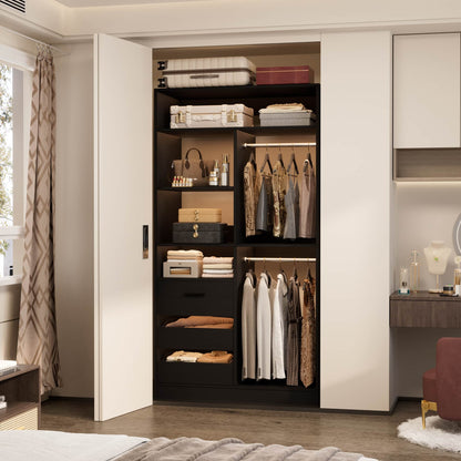 36'' Freestanding Closet System with 3 Drawers, 2 Hanging Rods and Shelves