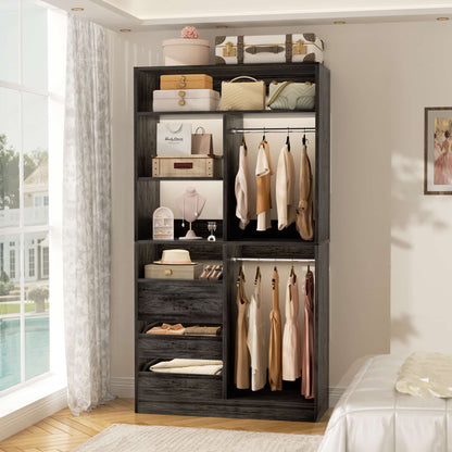 36'' Freestanding Closet System with 3 Drawers, 2 Hanging Rods and Shelves