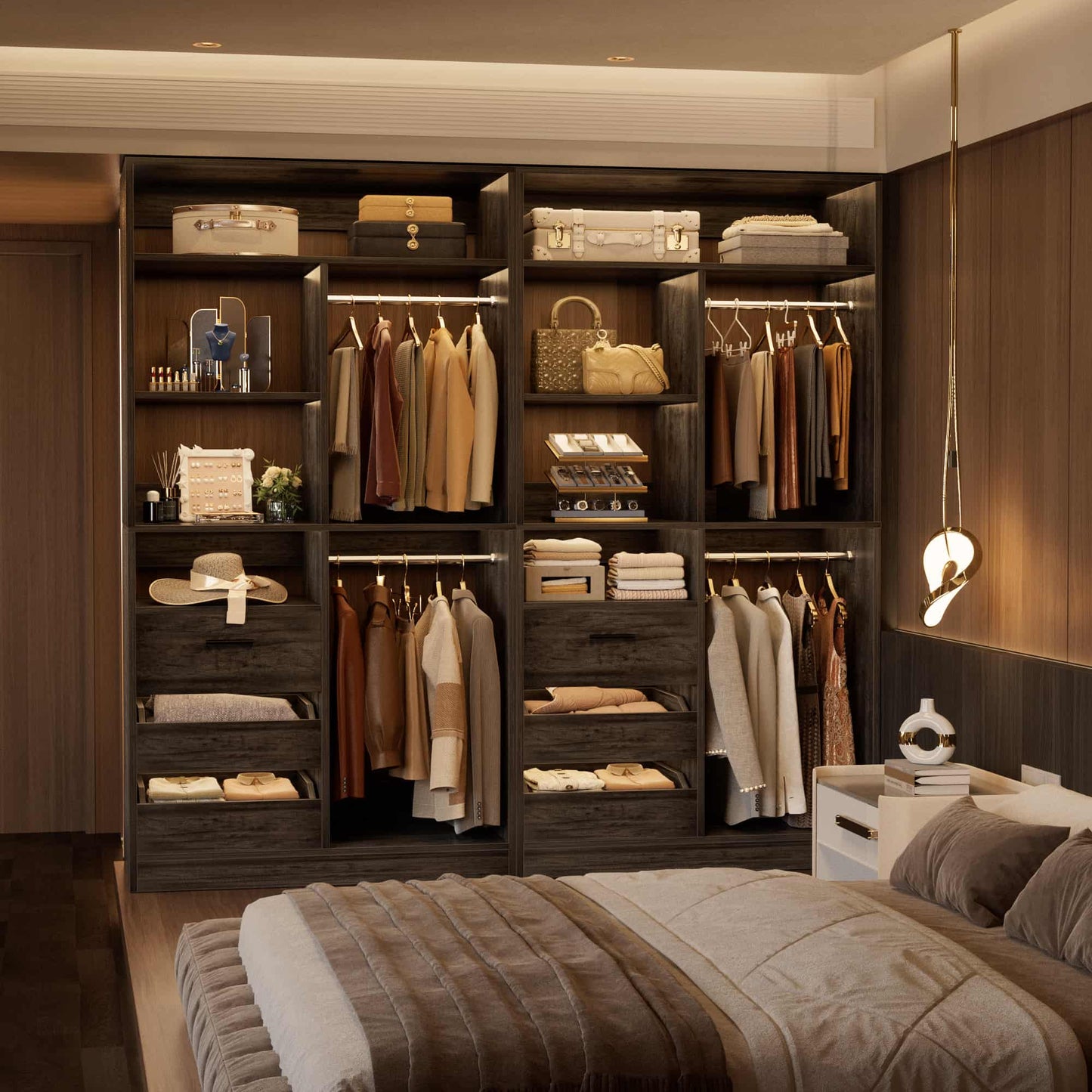 36'' Freestanding Closet System with 3 Drawers, 2 Hanging Rods and Shelves