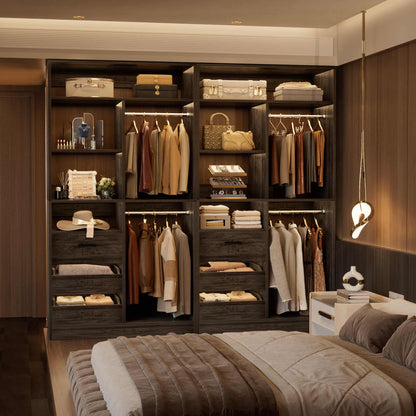 36'' Freestanding Closet System with 3 Drawers, 2 Hanging Rods and Shelves