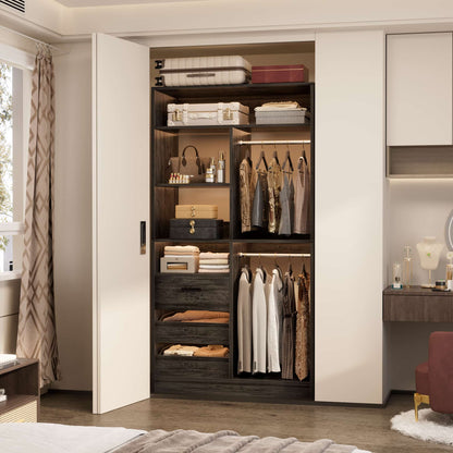 36'' Freestanding Closet System with 3 Drawers, 2 Hanging Rods and Shelves