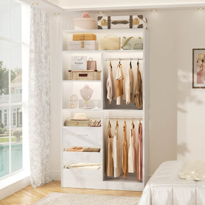 36'' Freestanding Closet System with 3 Drawers, 2 Hanging Rods and Shelves