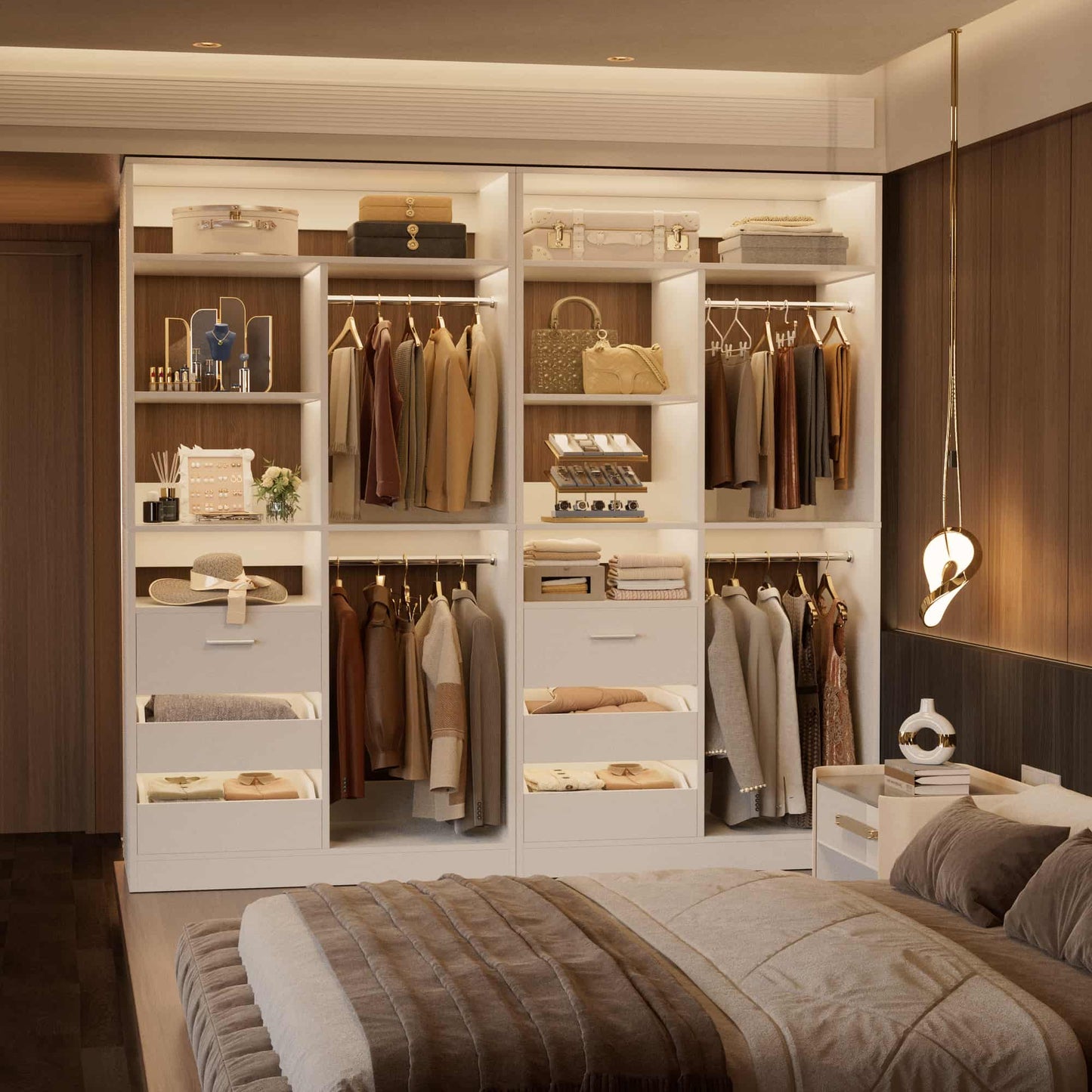 36'' Freestanding Closet System with 3 Drawers, 2 Hanging Rods and Shelves