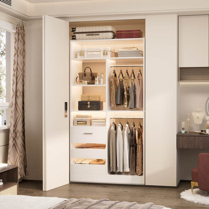 36'' Freestanding Closet System with 3 Drawers, 2 Hanging Rods and Shelves