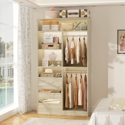 36'' Freestanding Closet System with 3 Drawers, 2 Hanging Rods and Shelves
