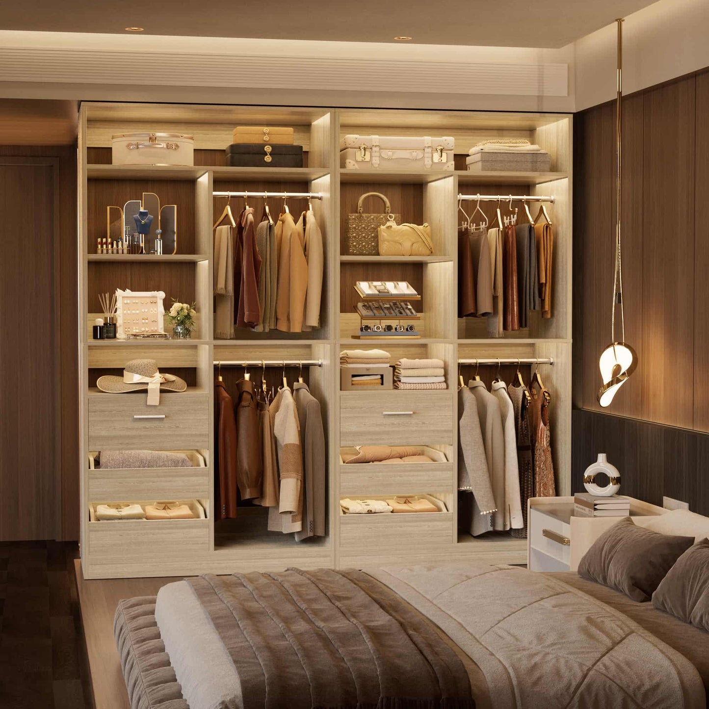 36'' Freestanding Closet System with 3 Drawers, 2 Hanging Rods and Shelves