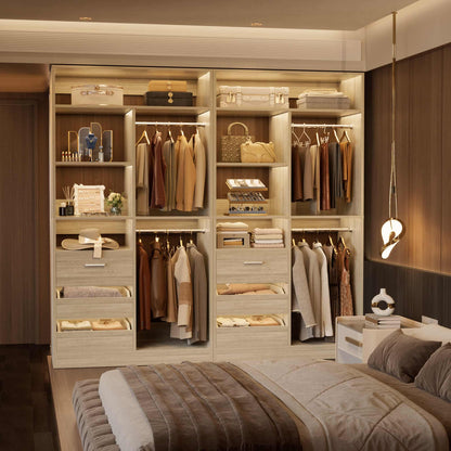 36'' Freestanding Closet System with 3 Drawers, 2 Hanging Rods and Shelves