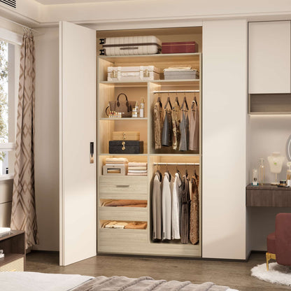 36'' Freestanding Closet System with 3 Drawers, 2 Hanging Rods and Shelves